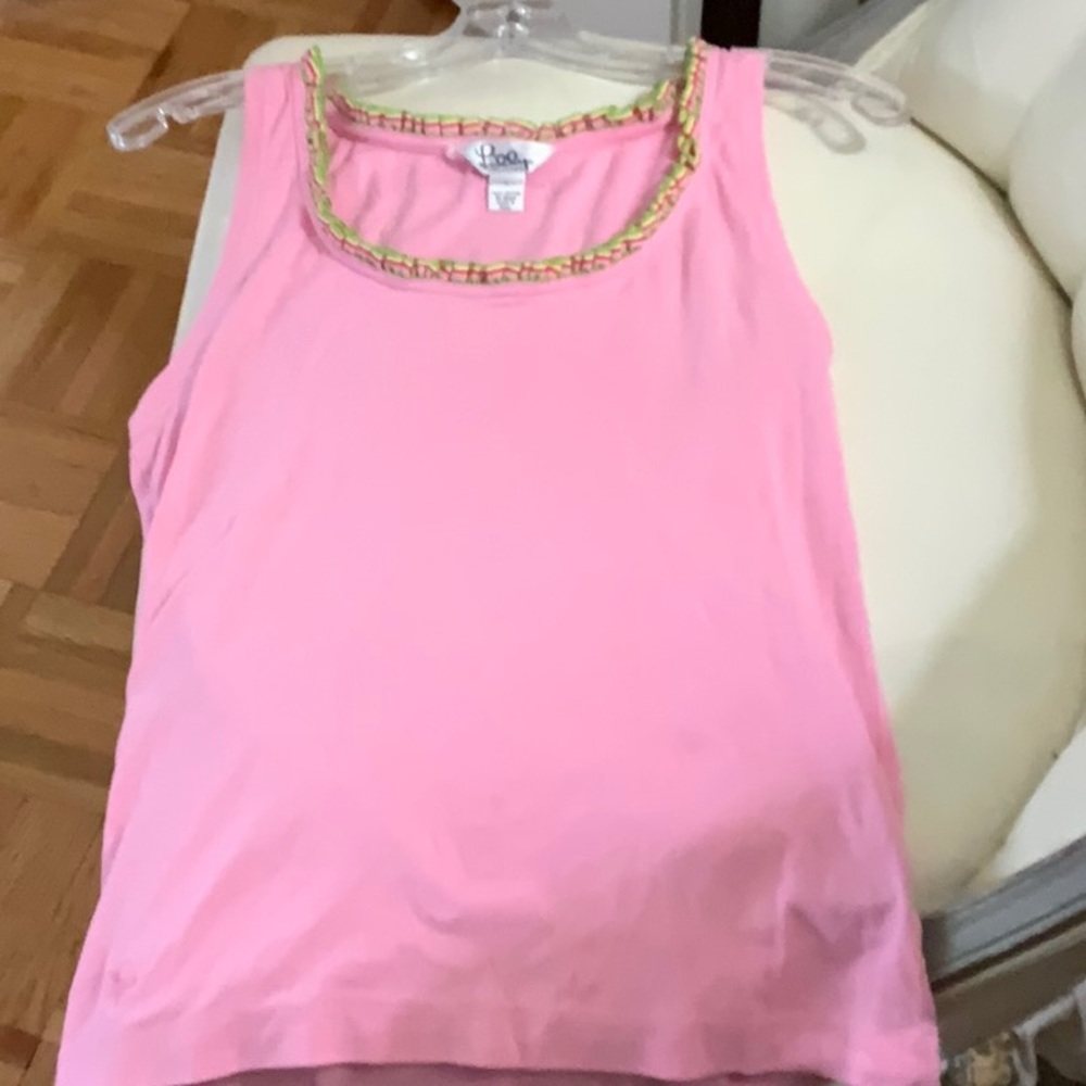 Tank w/ multi Lilly colored ribbon neckline.